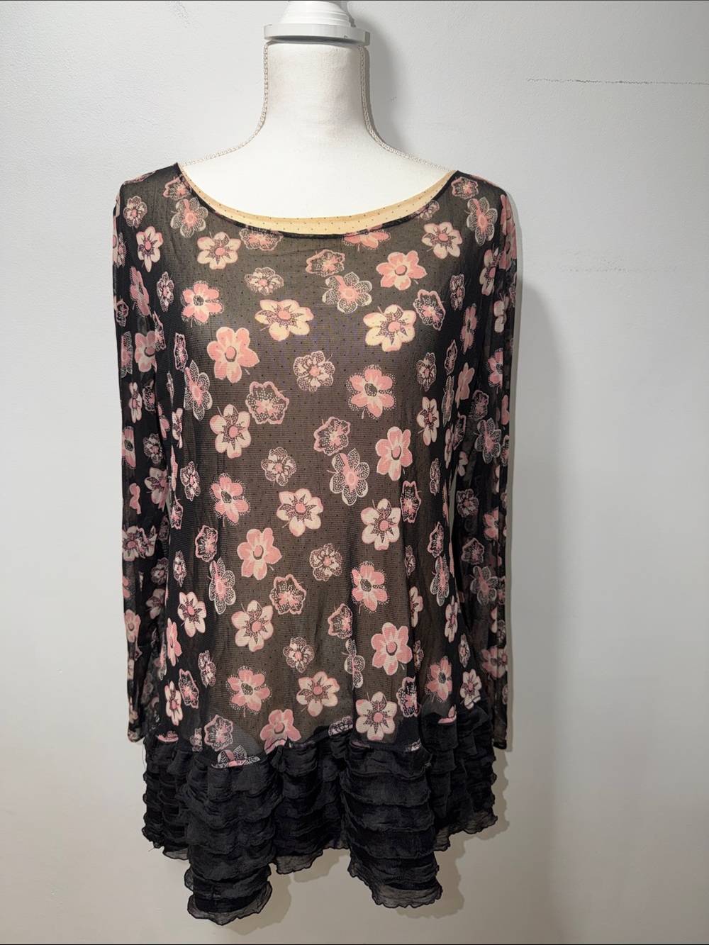 New York & Company VTG Floral Top L Sheer‎ Ruffle Y2K 90s Feminine Artsy BRATZ